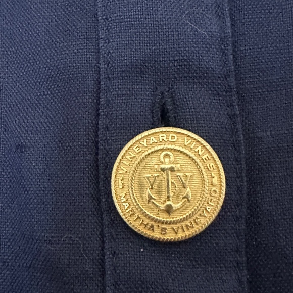 Vineyard Vines Linen Gold Button Front Shift Dress Nautical Navy Size Medium M - Picture 3 of 8